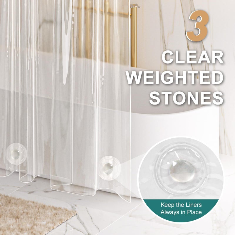 AmazerBath Heavy Duty Shower Curtain Liner 12 Gauge, 72 x 65 Inches Clear Shower Curtain Liner with 3 Clear Stones and 12 Grommet Holes, Weighted Plastic Shower Liner - Image 4